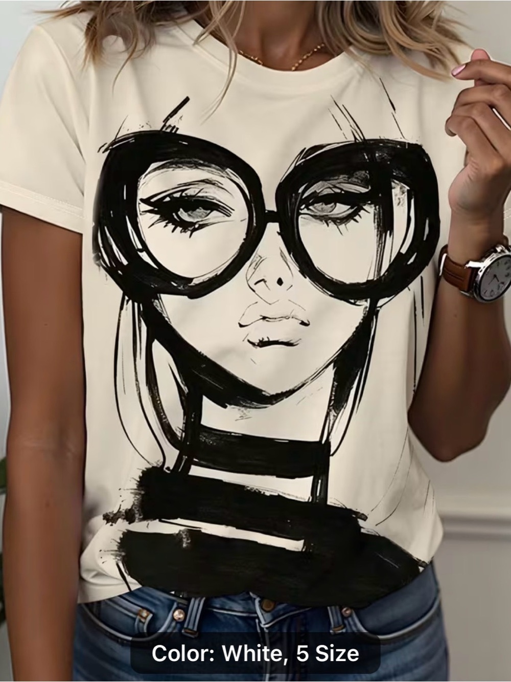Graphic White Women’s Tee with Artistic Face Print